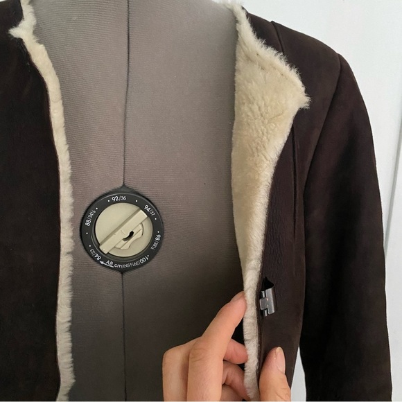 TERILEATHER Women’s Gorgeous Shearling Sheepskin Coat  Colarless Brown Suede S - Picture 11 of 11